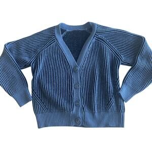 Women's Blue Rib Knit Cropped Cardigan Sweater Button Front Size Small